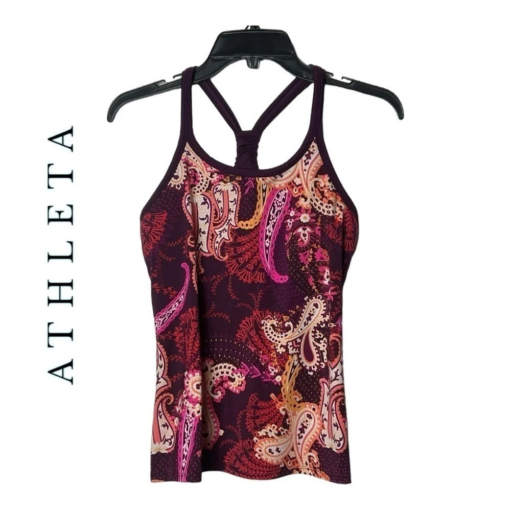 1633. ATHLETA SPAGHETTI STRAP RACERBACK ATHLETIC TOP SIZE SMALL PAISLEY PATTERN